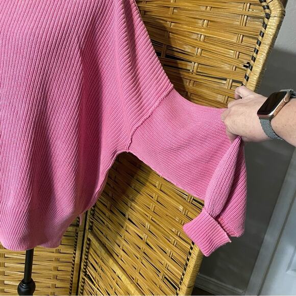 Aerie Pink Crew Neck Sweater with Ribbed Knit small 100% cotton oversized cozy - Picture 2 of 10